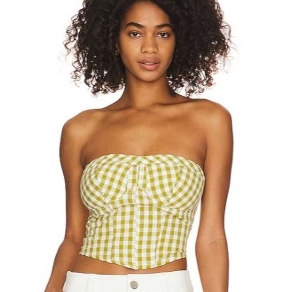 Free People Leilani Gingham Tube Top Green Strapless XS